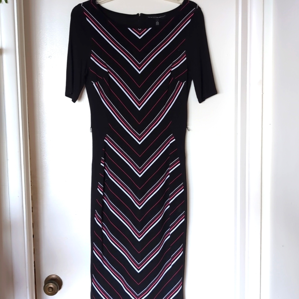 White House Black Market dress, size 4, black with pink/ white stripes